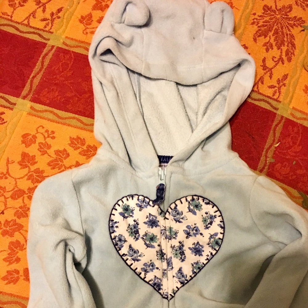 Bear ear zip up hoodie with floral heart 18mnths